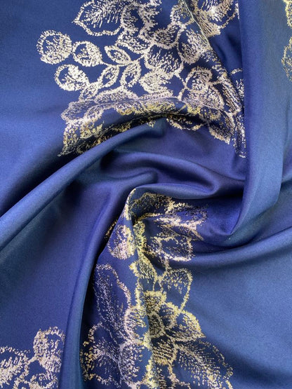 Brocade - Navy/Gold - 63" Wide - Sold By The Metre