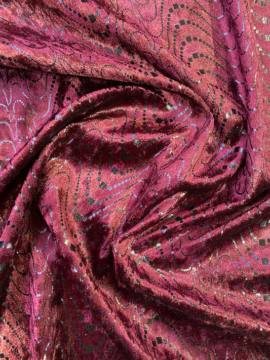 Printed Velvet - Wine - 60"Wide - Sold By The Metre