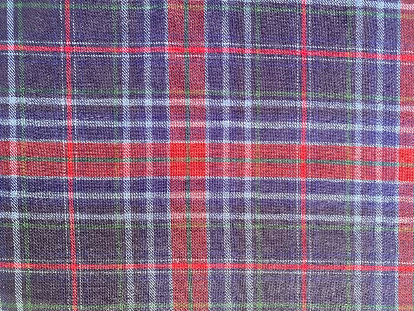 100% Cotton Tartan - Navy/Red/Green - 59"Wide - Sold By The Metre