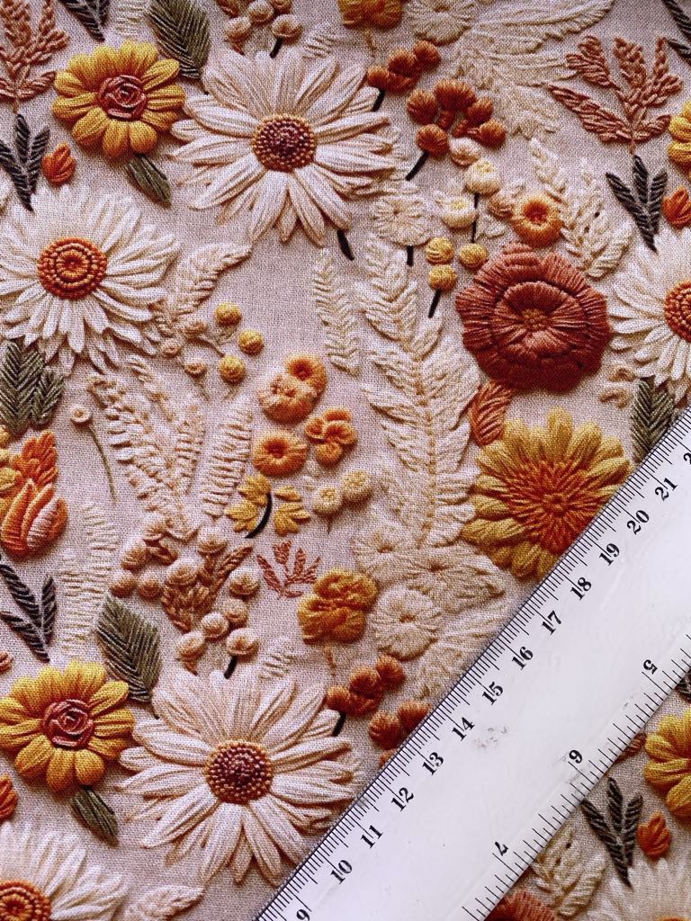 100% Cotton - Cream/Yellow/Rust - 44" Wide - Sold By The Metre