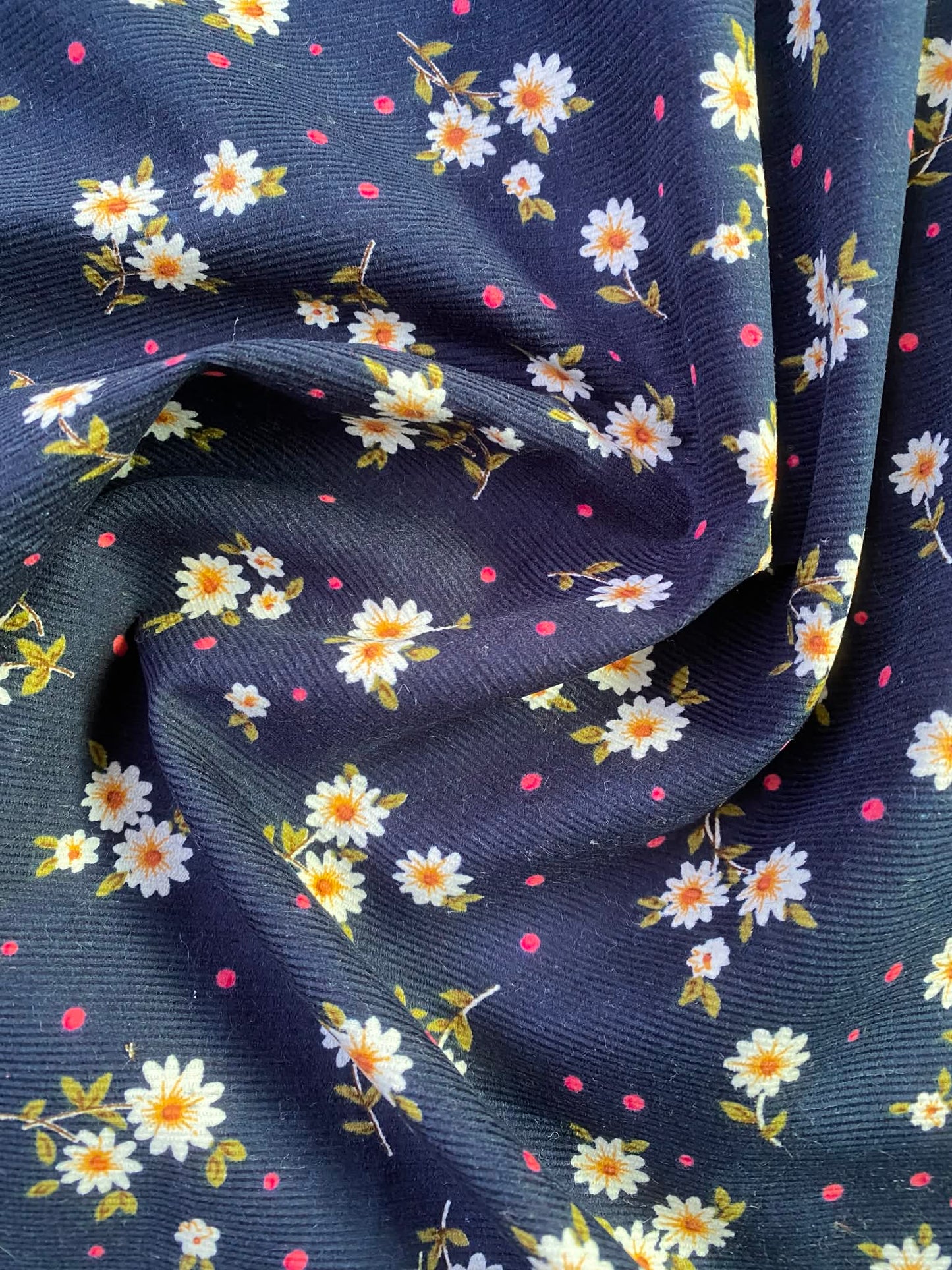 Printed Needlecord 100% Cotton - Blue/Pink/Green/White/Yellow - 44"Wide - Sold By The Metre