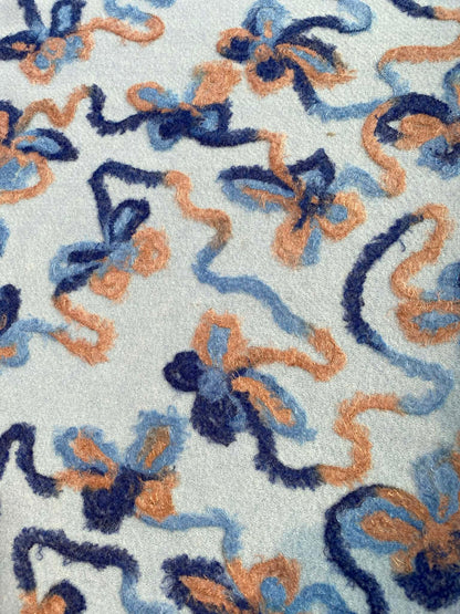 Embroidered Washable Wool - Baby Blue/Peach/Navy - 56"Wide - Sold By The Metre