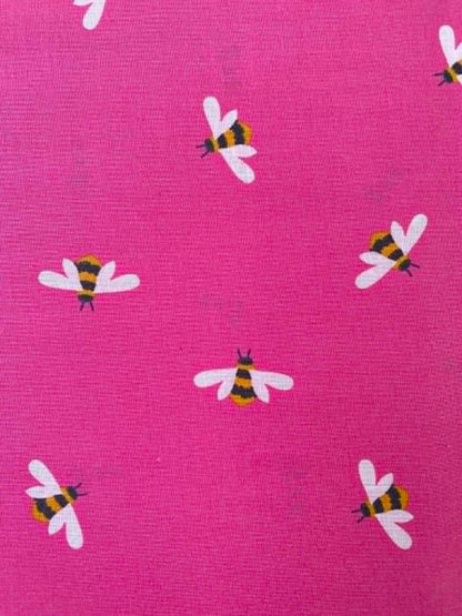Bright Magenta Pink Illustrated Bumblebee 100% Cotton Fabric - 44" Wide By The Metre