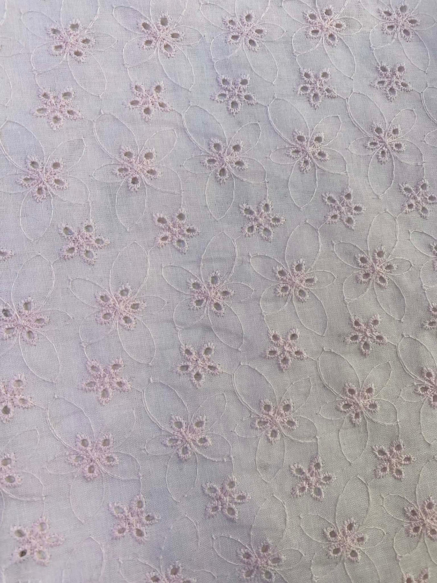 100% Cotton Broderie Anglaise - Baby Pink - 58"Wide - Sold By The Metre