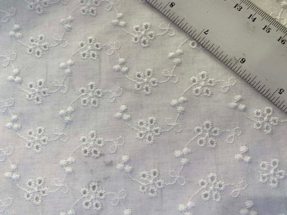 100% Cotton Broderie Anglaise - White - 58"Wide - Sold By The Metre
