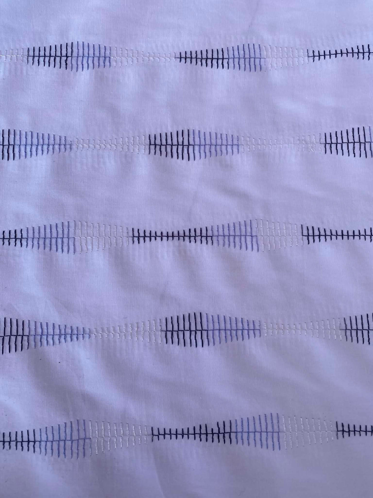 100% Cotton Embroidered Fabric – Blue & Black Wave Stripe – 58" (147cm) Wide