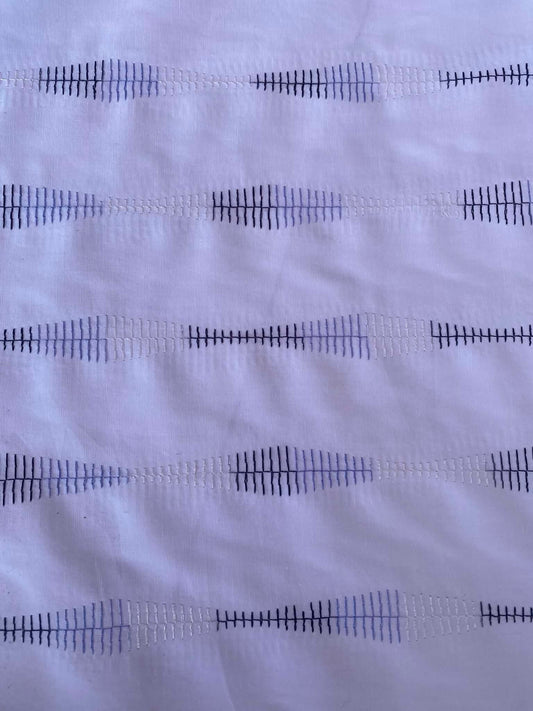 100% Cotton Embroidered Fabric – Blue & Black Wave Stripe – 58" (147cm) Wide