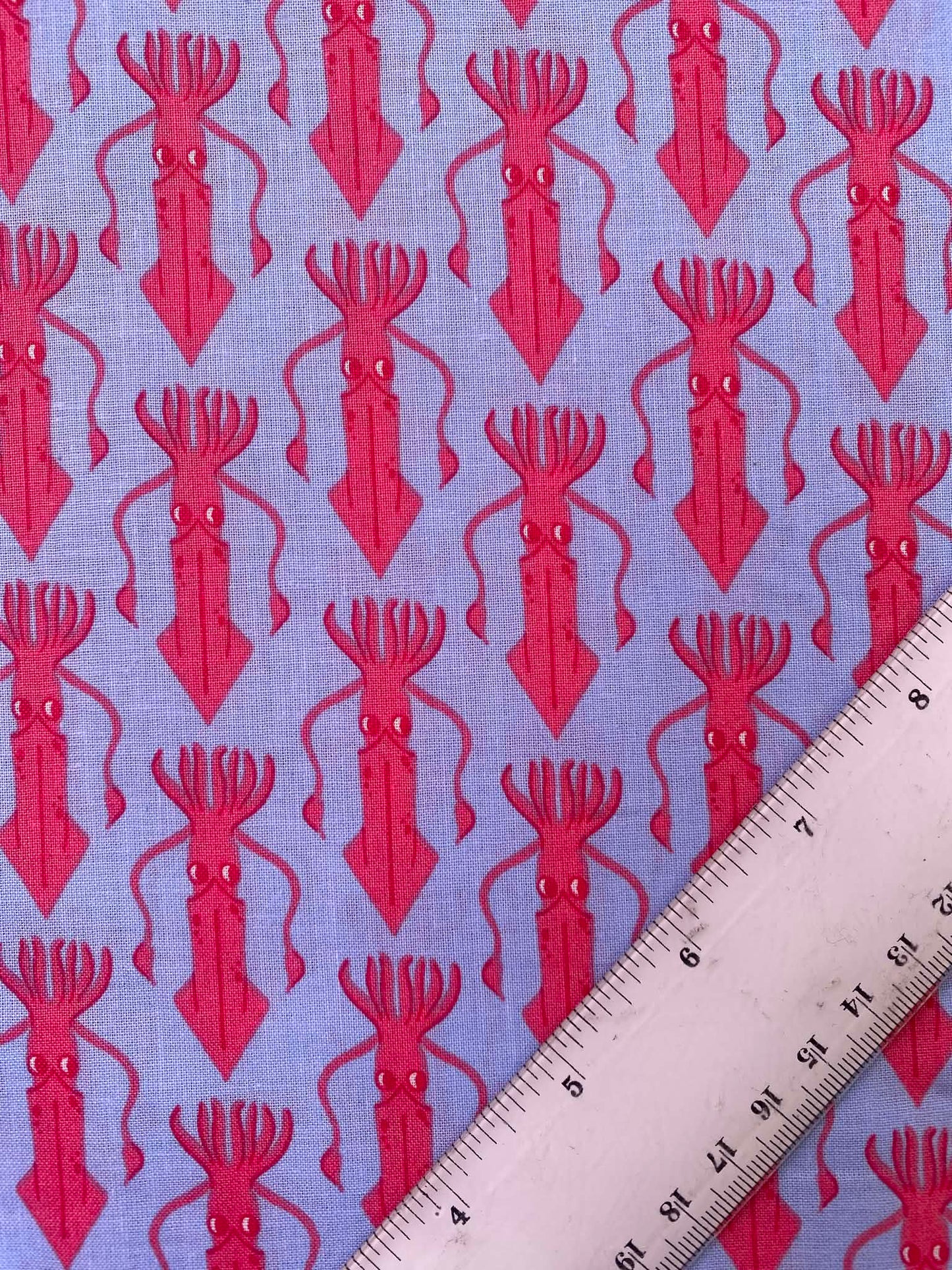 Periwinkle Blue & Pink Squid 100% Cotton Fabric - Geometric Ocean Kraken - 44" Wide By The Metre