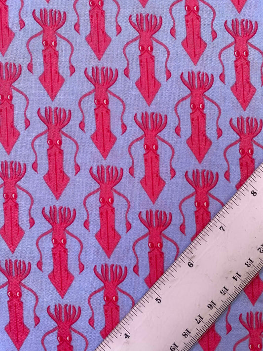 Periwinkle Blue & Pink Squid 100% Cotton Fabric - Geometric Ocean Kraken - 44" Wide By The Metre