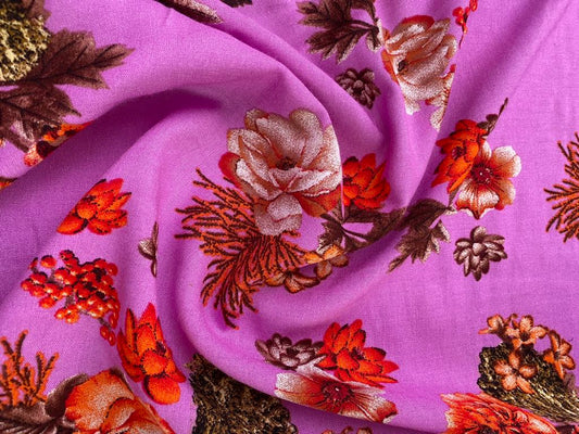 Viscose - Lilac/Orange/Brown - 57" Wide - Sold By The Metre