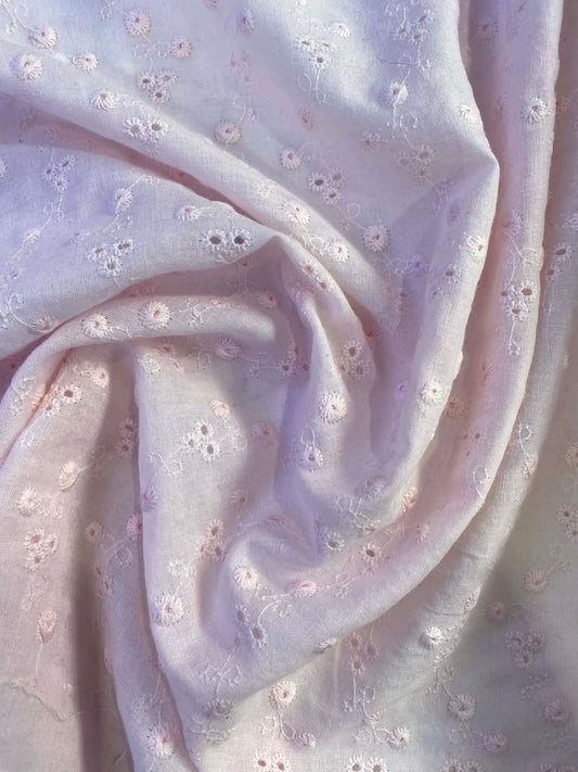 100% Cotton Broderie Anglaise - Baby Pink - 58"Wide - Sold By The Metre