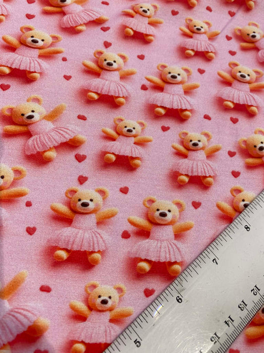Little Johnny Ballerina Teddies Cotton Jersey - 58" Wide - 95% Cotton 5% Lycra - Pink/Multi