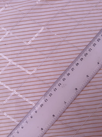River Island - Poly Cotton w/ Sequins 40/60 - Stripe - Beige/White - 57" Wide - Sold By The Metre