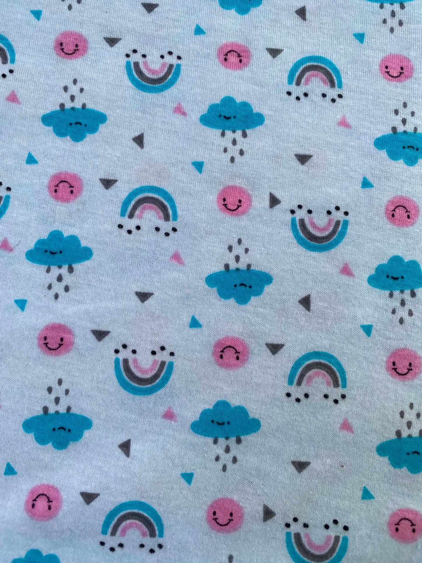 CLEARANCE - Pastel Rainbow & Rainclouds Cotton Jersey Fabric – Light Blue – 58" (147cm) Wide