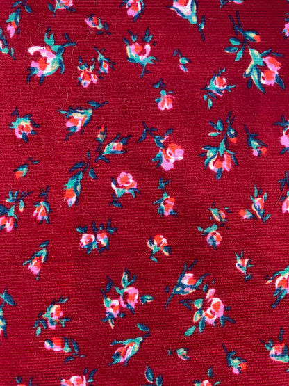Printed Needlecord 100% Cotton - Wine/Pink/Green - 44"Wide - Sold By The Metre