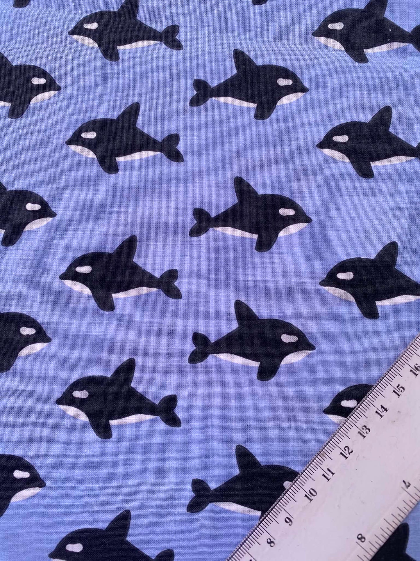 Periwinkle Blue Orca Killer Whale 100% Cotton Fabric - Marine Ocean Life - 44" Wide By The Metre