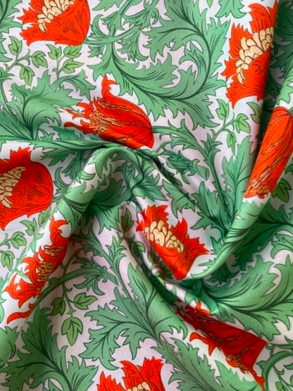 William Morris Inspired Floral 100% Cotton Fabric - Orange & Green Tulip Trail - 44/45" Wide By The Metre