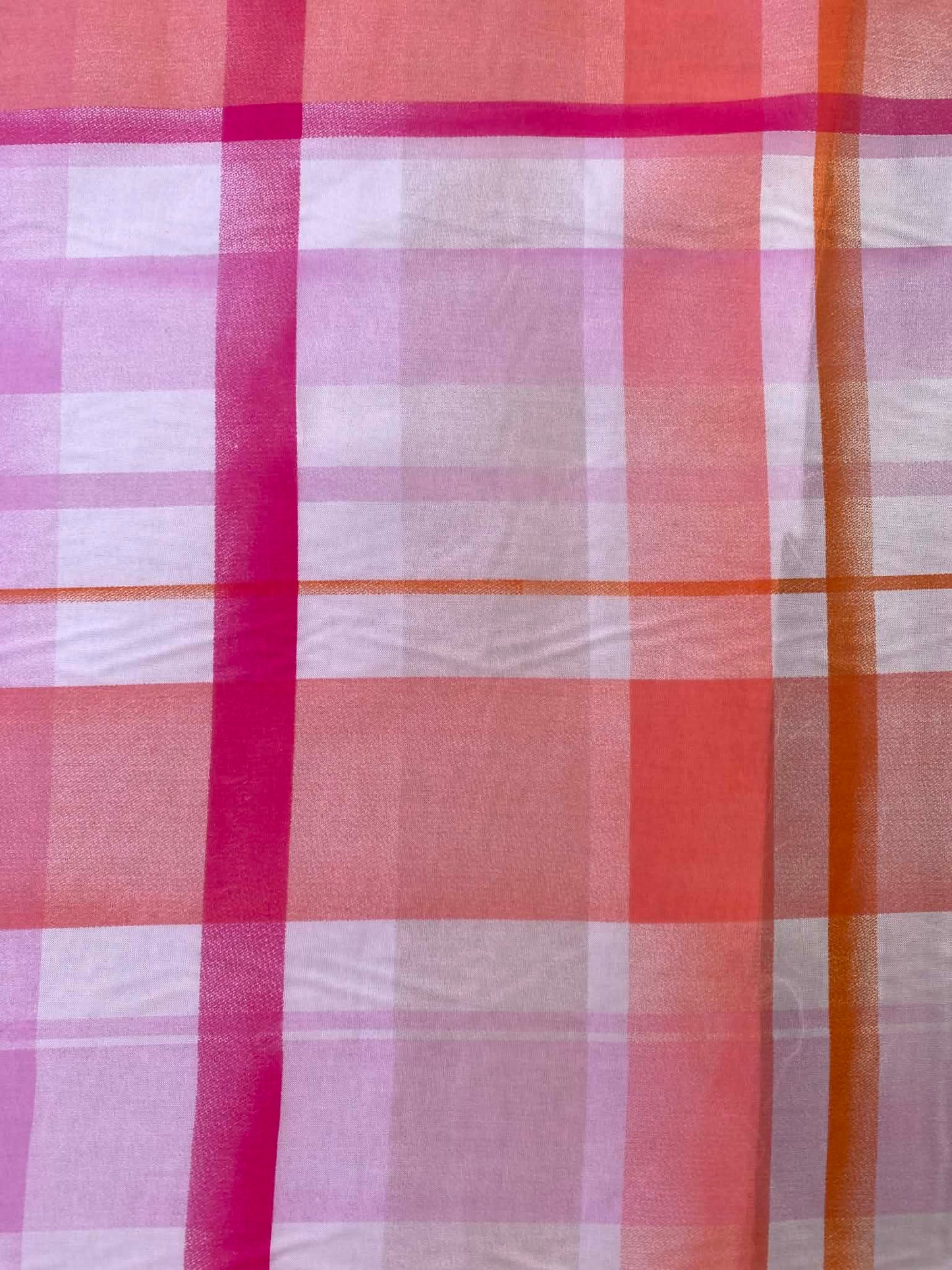 Red, Peach & Lilac Plaid Spanish Silk Fabric – 54" Wide (£3.99/m)