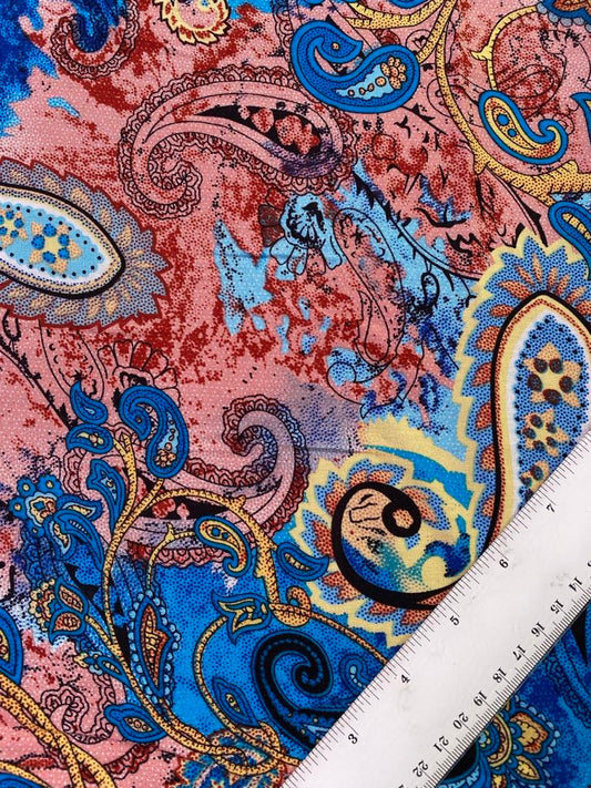 Viscose - Blue/Pink/Cream - 57" Wide - Sold By The Metre