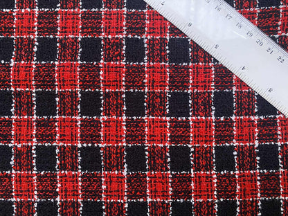 Poly Boucle - Red/Black/White - 60"Wide - Sold By The Metre