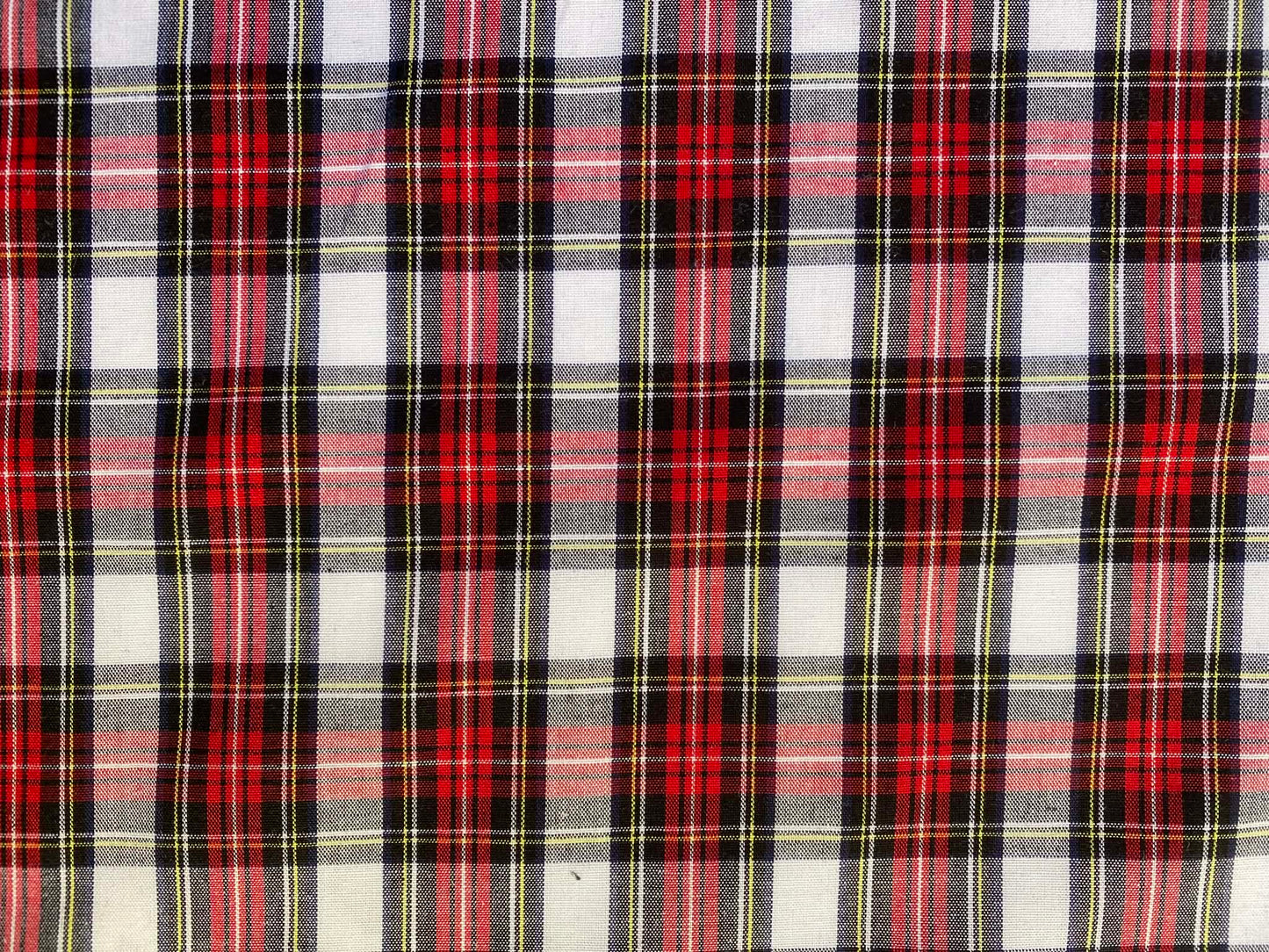 100% Cotton Tartan - White/Red/Yellow - 59"Wide - Sold By The Metre