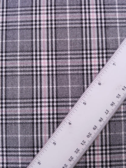 Poly Viscose Lycra - Check - Pink/Black/White - 55" Wide - Sold By The Metre