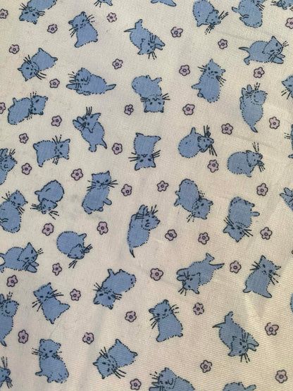 100% Cotton - Blue/Cream - Kittens - 57"Wide - Sold By The Metre