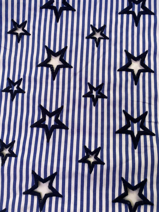 100% Cotton - Stripe - Blue/White - 57"Wide - Sold By The Metre