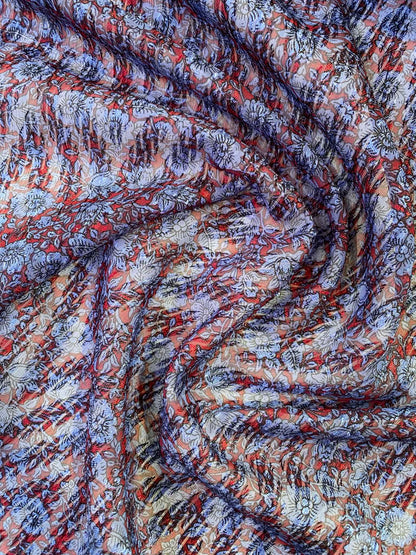Chevron Yayoo Designer Print - Blue/Red - 58"Wide - Sold By The Metre