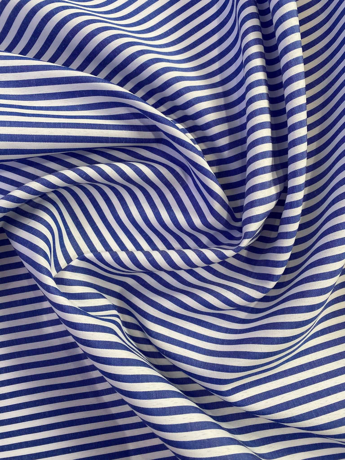 Poly Cotton - Blue/White - Colour Woven Shirting - 58"Wide - Sold By The Metre