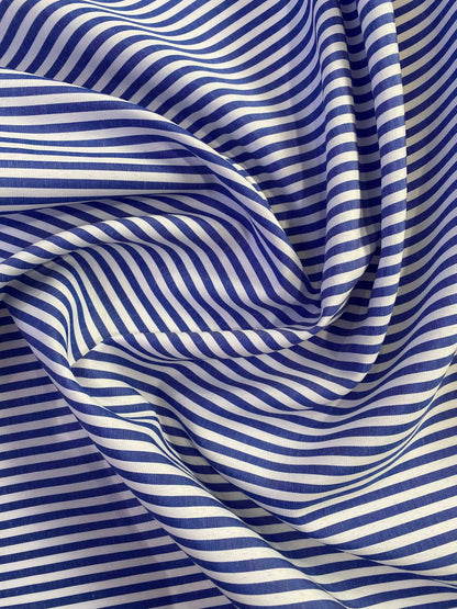 Poly Cotton - Blue/White - Colour Woven Shirting - 58"Wide - Sold By The Metre