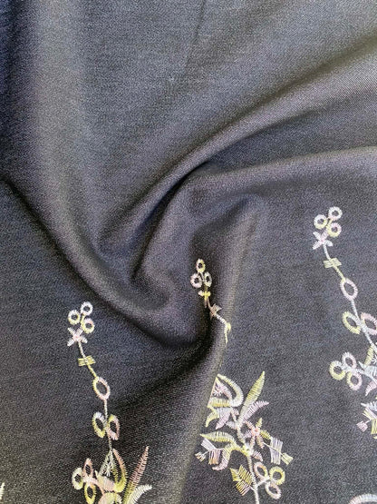 Multi-Colour Floral Embroidered Stretch Denim - 59" Wide - Double Bordered - £3.99/m