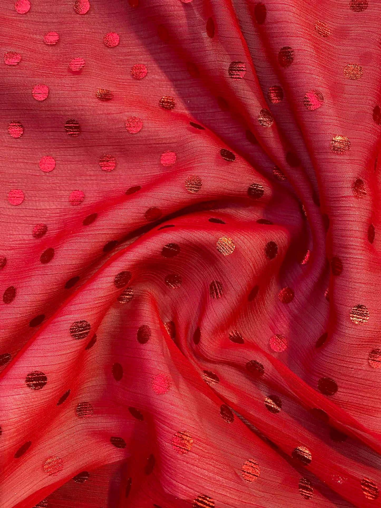 Chiffon Dobby Spot - Red - 58"Wide - Sold By The Metre