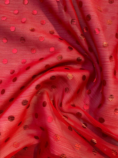 Chiffon Dobby Spot - Red - 58"Wide - Sold By The Metre