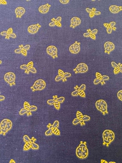 Black Golden Bee & Ladybird 100% Cotton Fabric - 44" Wide By The Metre
