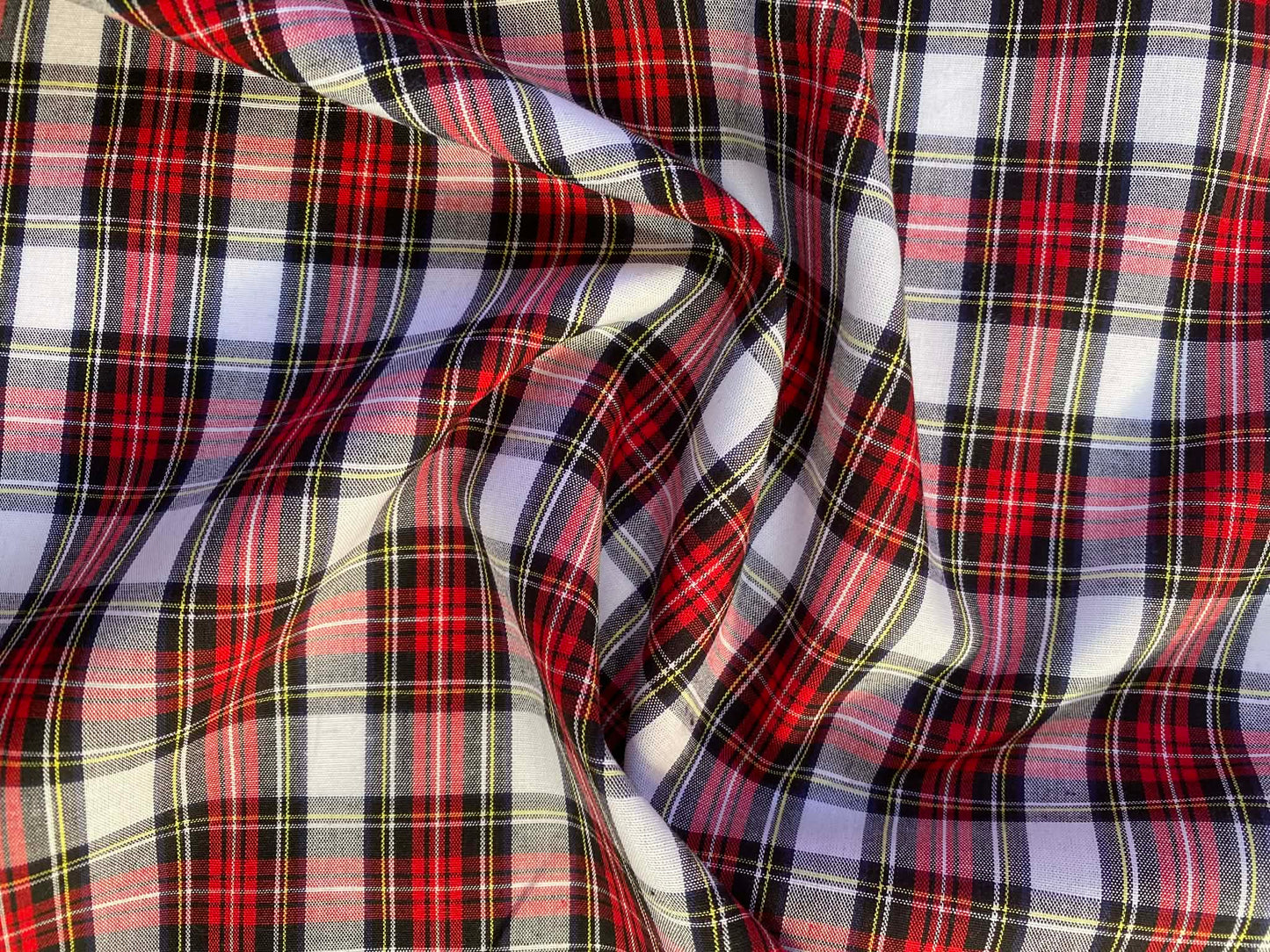 100% Cotton Tartan - White/Red/Yellow - 59"Wide - Sold By The Metre