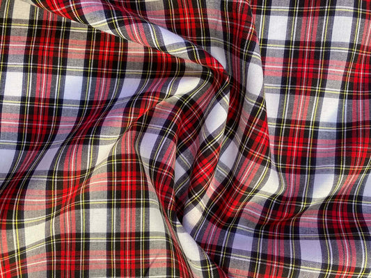 100% Cotton Tartan - White/Red/Yellow - 59"Wide - Sold By The Metre