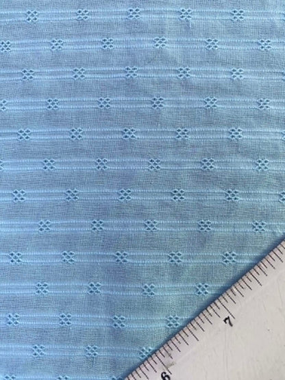 Soft Pastel Sky Blue Dobby Stripe 100% Cotton Fabric - Lightweight Embroidered Voile - 58" Wide By The Metre