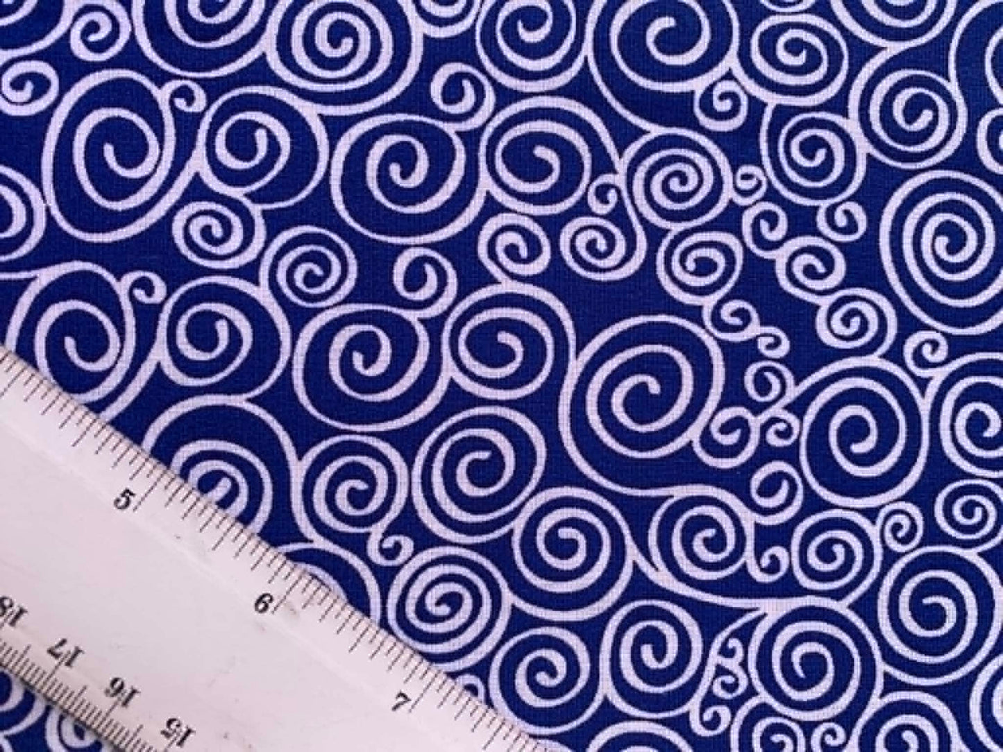 Navy and White Swirl Print 100% Cotton Fabric - 44/45" Wide - By The Metre