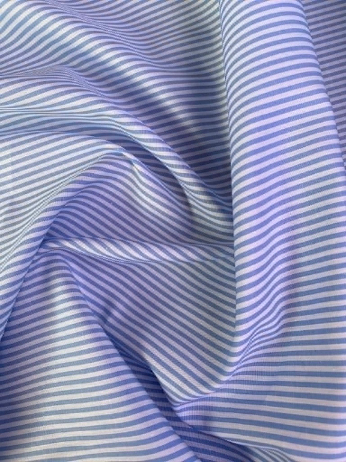 100% Cotton Chambray Striped Fabric - 59" Wide - Light Blue & White Classic Dressmaking Shirting No Stretch - £3.99/m