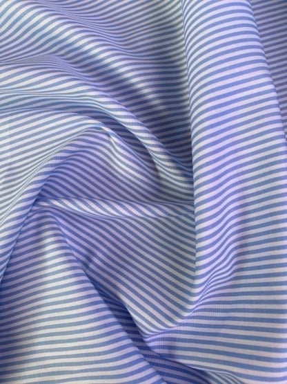 100% Cotton Chambray Striped Fabric - 59" Wide - Light Blue & White Classic Dressmaking Shirting No Stretch - £3.99/m