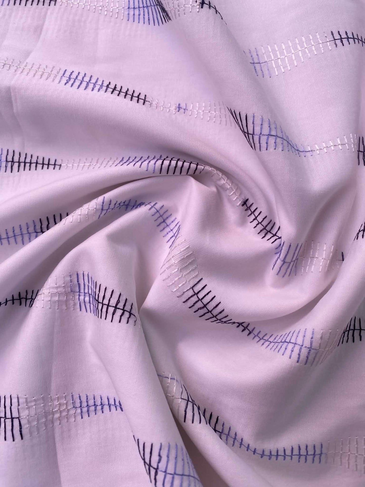100% Cotton Embroidered Fabric – Blue & Black Wave Stripe – 58" (147cm) Wide