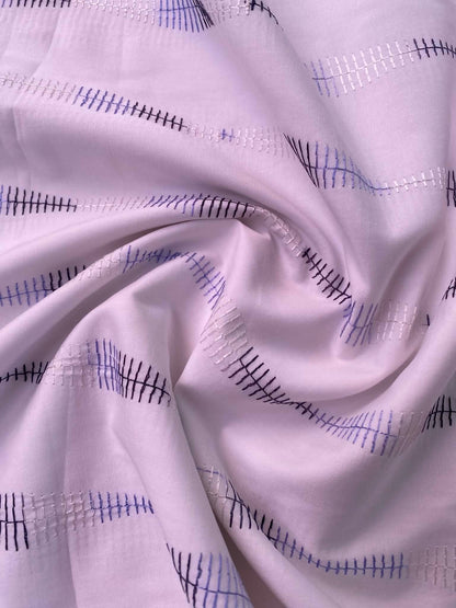 100% Cotton Embroidered Fabric – Blue & Black Wave Stripe – 58" (147cm) Wide