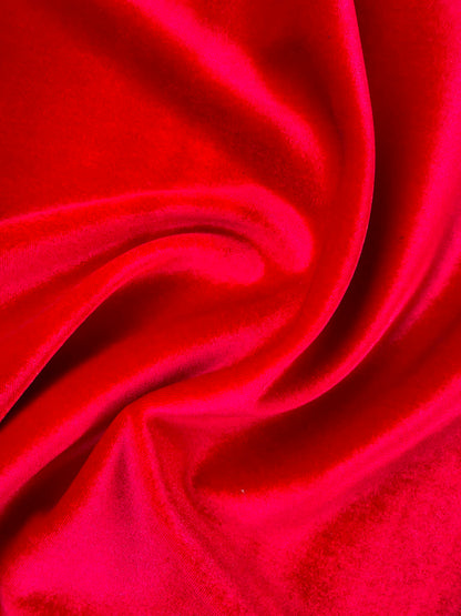 Premium Red Velvet on Black Scuba Fabric - 63" Wide - High Stretch Spandex Double Knit - £5.99/m