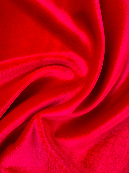 Premium Red Velvet on Black Scuba Fabric - 63" Wide - High Stretch Spandex Double Knit - £5.99/m