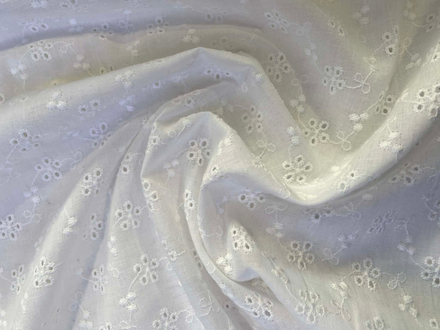 100% Cotton Broderie Anglaise - White - 58"Wide - Sold By The Metre