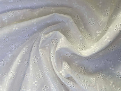 100% Cotton Broderie Anglaise - White - 58"Wide - Sold By The Metre
