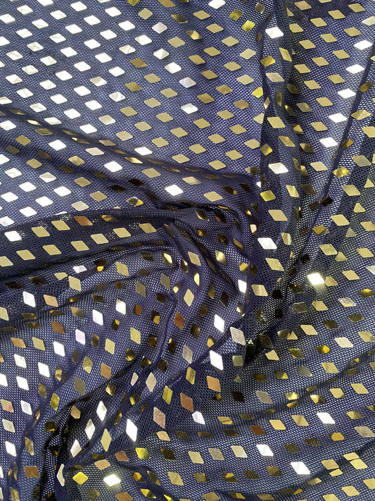 Diamond Powermesh - Black/Gold - 59"Wide - Sold By The Metre