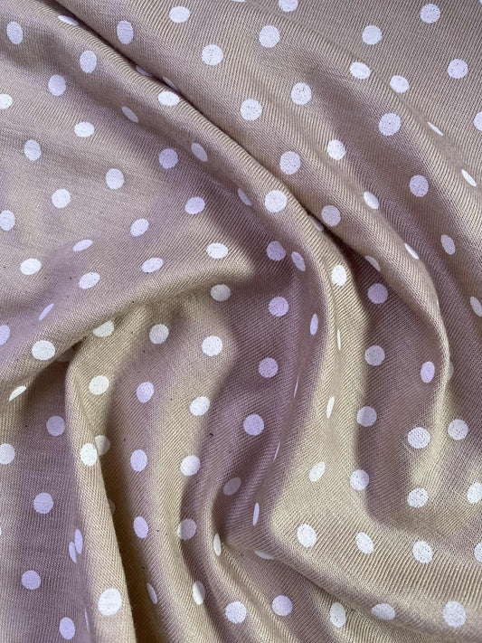 Printed Viscose Lycra - Spot - Beige/White - 62" Wide - Sold By The Metre