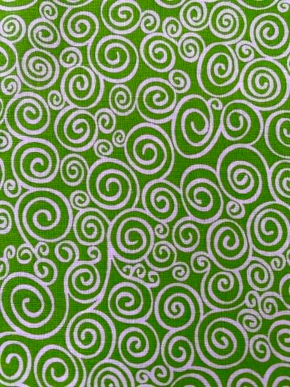 Lime and White Swirl Print 100% Cotton Fabric - 44/45" Wide - By The Metre